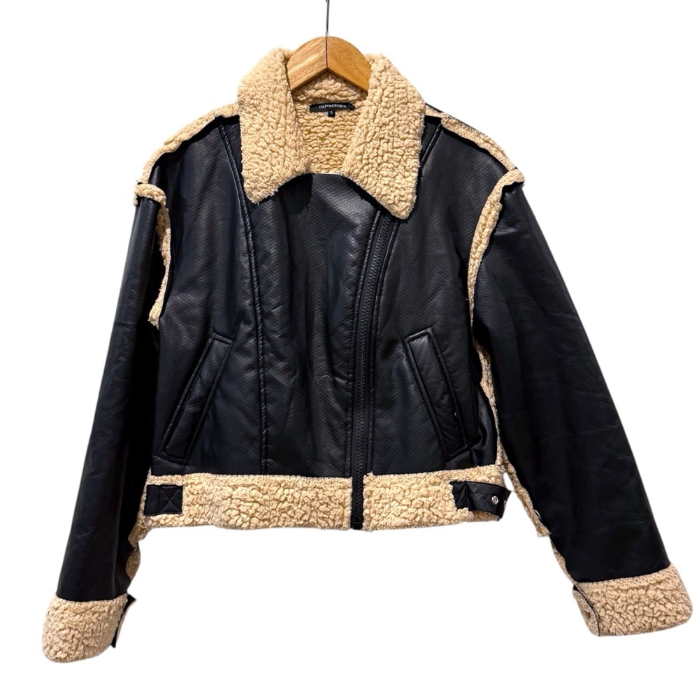 Olivaceous Black Bomber Jacket with Cream Trim